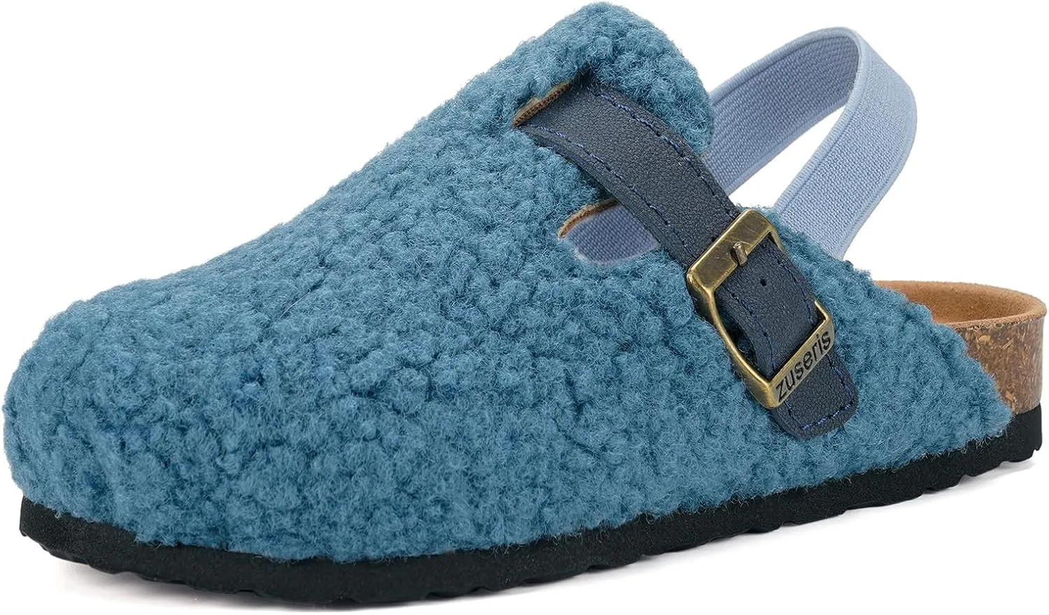 Kids Clogs Toddler Fuzzy Clog Slippers with Strap Boys Girls Cork Footbed Mules Classic Slip On Fleece Potato Shoes with Adjustable Buckle