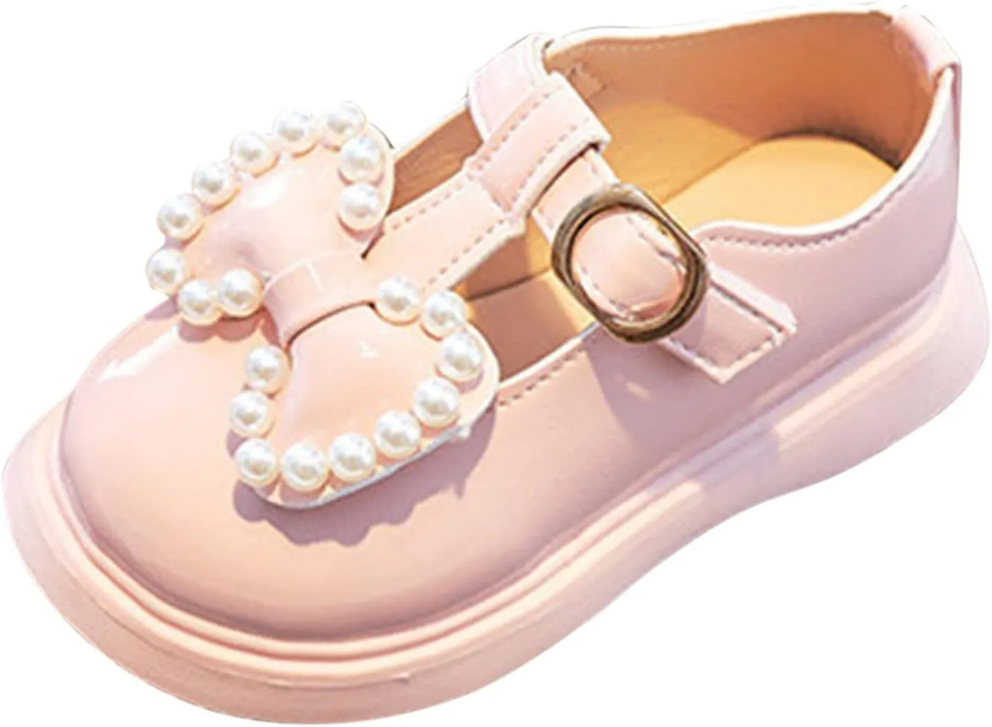 Kids Girls Dress Shoes Pearl Bow Princess Shoes Summer Outdoor Soft Rubber Sole Flat Princess Dress Girl Shoes Size 2
