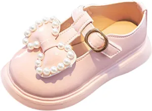 Kids Girls Dress Shoes Pearl Bow Princess Shoes Summer Outdoor Soft Rubber Sole Flat Princess Dress Girl Shoes Size 2