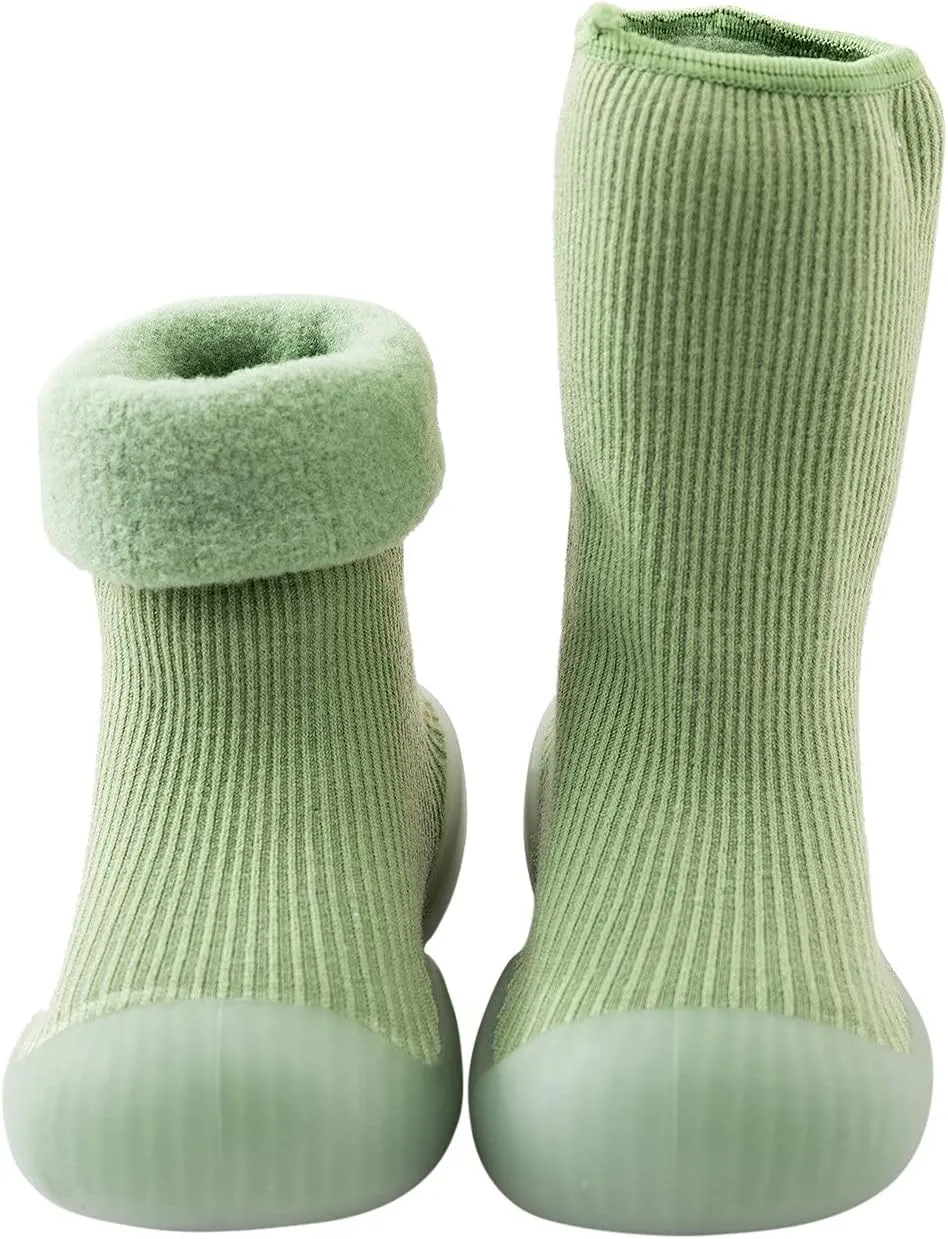 Kids Toddler Baby Boys Girls Solid Warm Knit Soft Sole Rubber Shoe Socks Slipper Stocking Soft Shoes Baby House Shoes