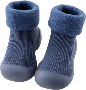Kids Toddler Baby Boys Girls Solid Warm Knit Soft Sole Rubber Shoes Sock Slipper Stocking Slippers for Toddler Girls (Blue, 18)