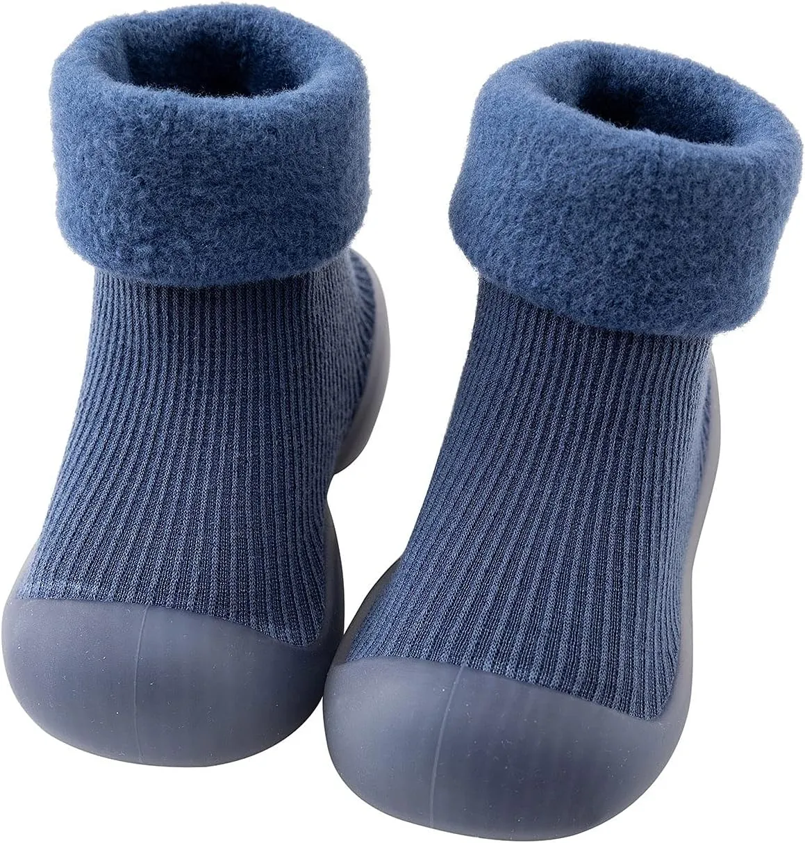 Kids Toddler Baby Boys Girls Solid Warm Knit Soft Sole Rubber Shoes Sock Slipper Stocking Slippers for Toddler Girls (Blue, 18)
