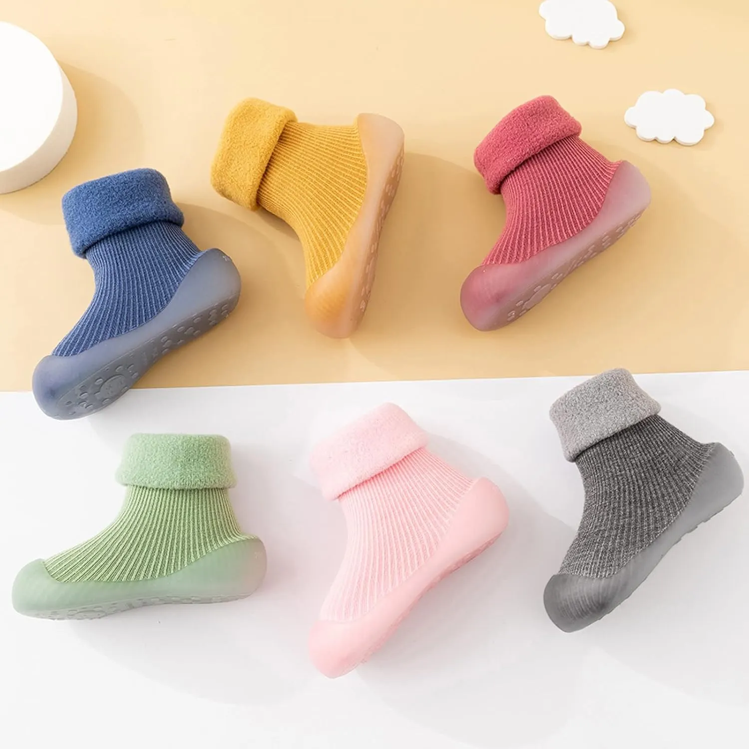 Kids Toddler Baby Boys Girls Solid Warm Knit Soft Sole Rubber Shoes Sock Slipper Stocking Slippers for Toddler Girls (Blue, 18)