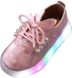 Kids Toddler Girls Shoes Light Up Flashing Tennis Sneakers with Pearl Outdoor Casual Toddler Dress Boots Boy