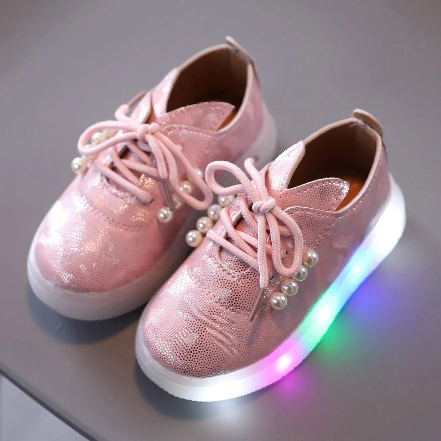 Kids Toddler Girls Shoes Light Up Flashing Tennis Sneakers with Pearl Outdoor Casual Toddler Dress Boots Boy