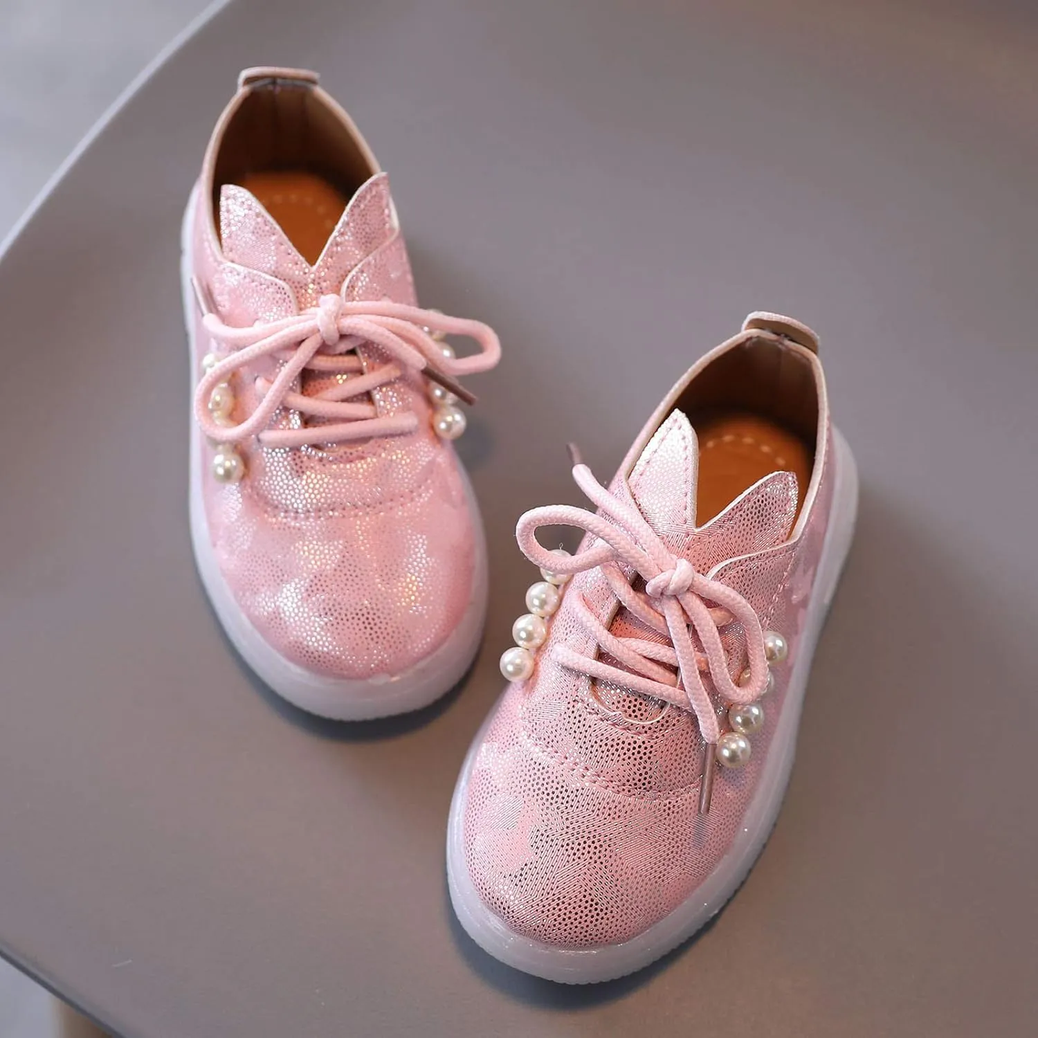 Kids Toddler Girls Shoes Light Up Flashing Tennis Sneakers with Pearl Outdoor Casual Toddler Dress Boots Boy