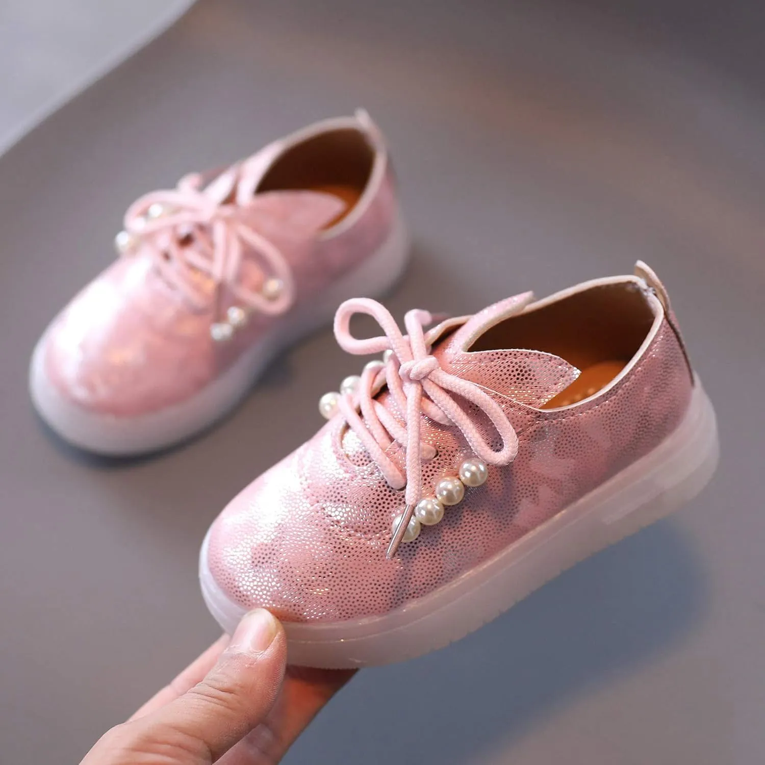 Kids Toddler Girls Shoes Light Up Flashing Tennis Sneakers with Pearl Outdoor Casual Toddler Dress Boots Boy
