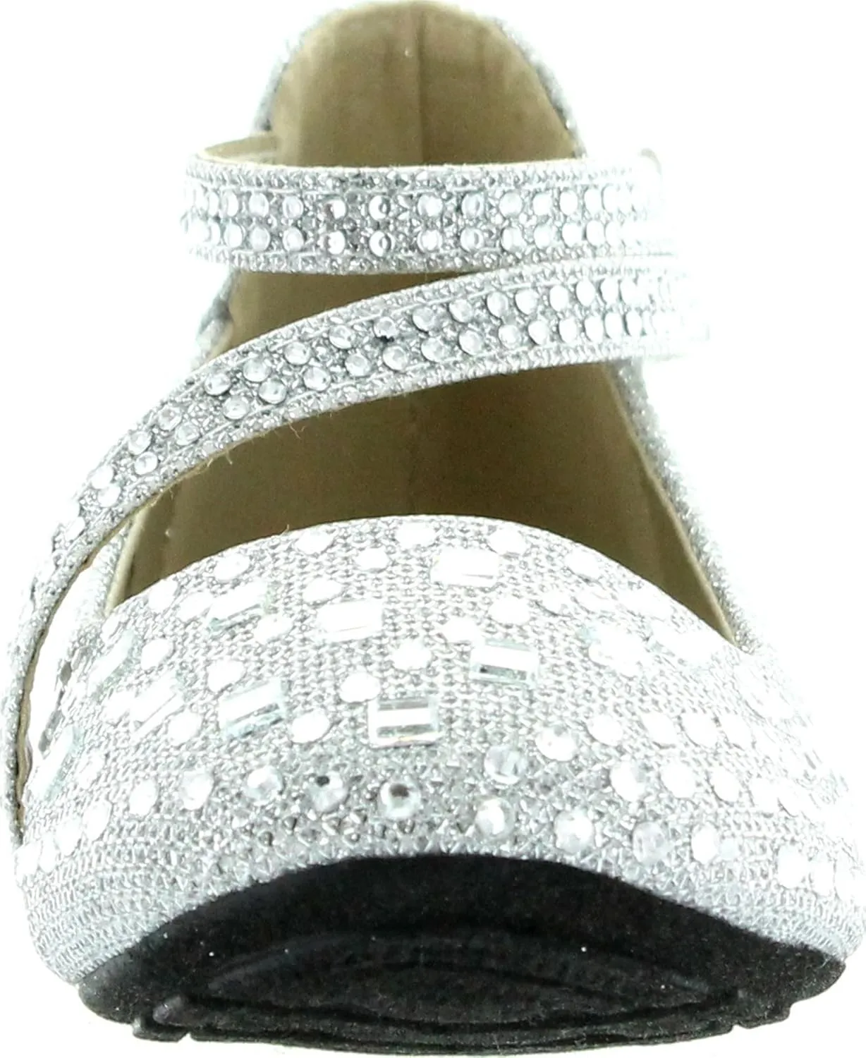 Link Kd-01Km Silver Girls Cute Rhinestone Ballet Ballerina Flats