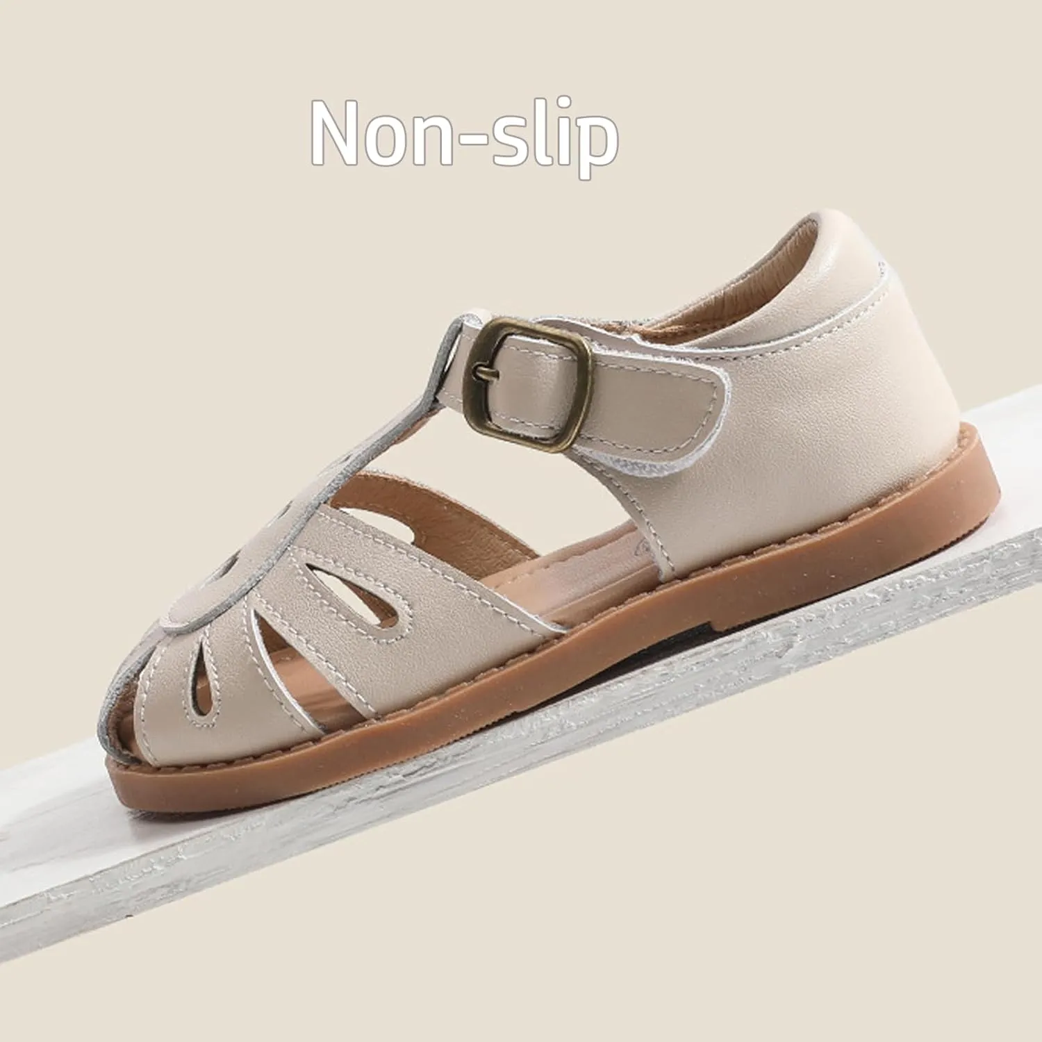 Little Girls T-Strap Hook&Loop Clsoed-Toe Dress Heart Summer School Sandals