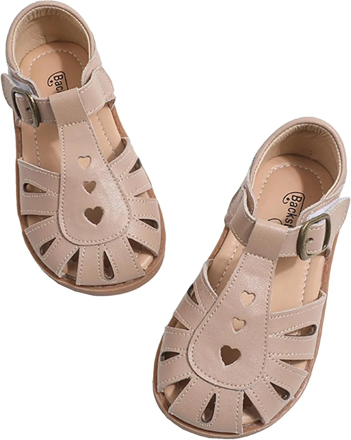 Little Girls T-Strap Hook&Loop Clsoed-Toe Dress Heart Summer School Sandals
