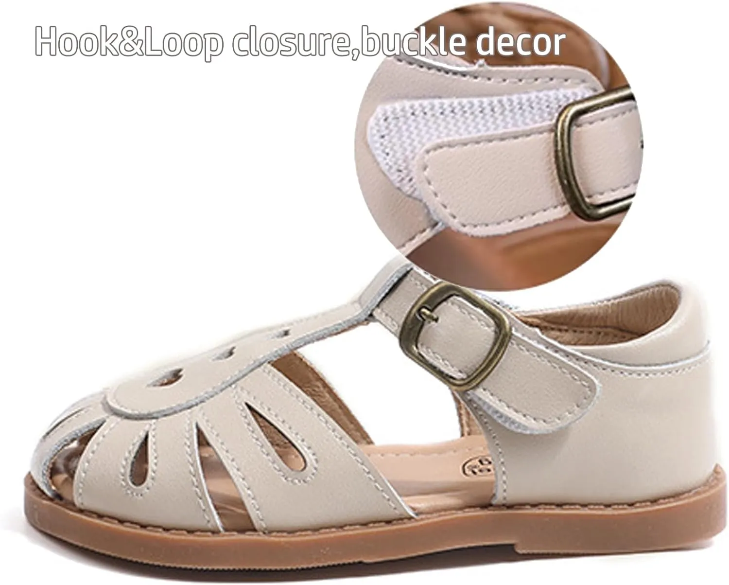 Little Girls T-Strap Hook&Loop Clsoed-Toe Dress Heart Summer School Sandals