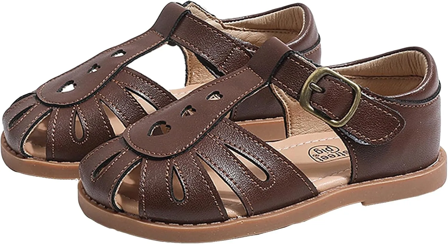 Little Girls T-Strap Hook&Loop Clsoed-Toe Dress Heart Summer School Sandals