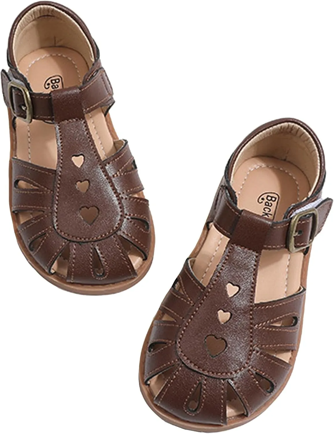 Little Girls T-Strap Hook&Loop Clsoed-Toe Dress Heart Summer School Sandals