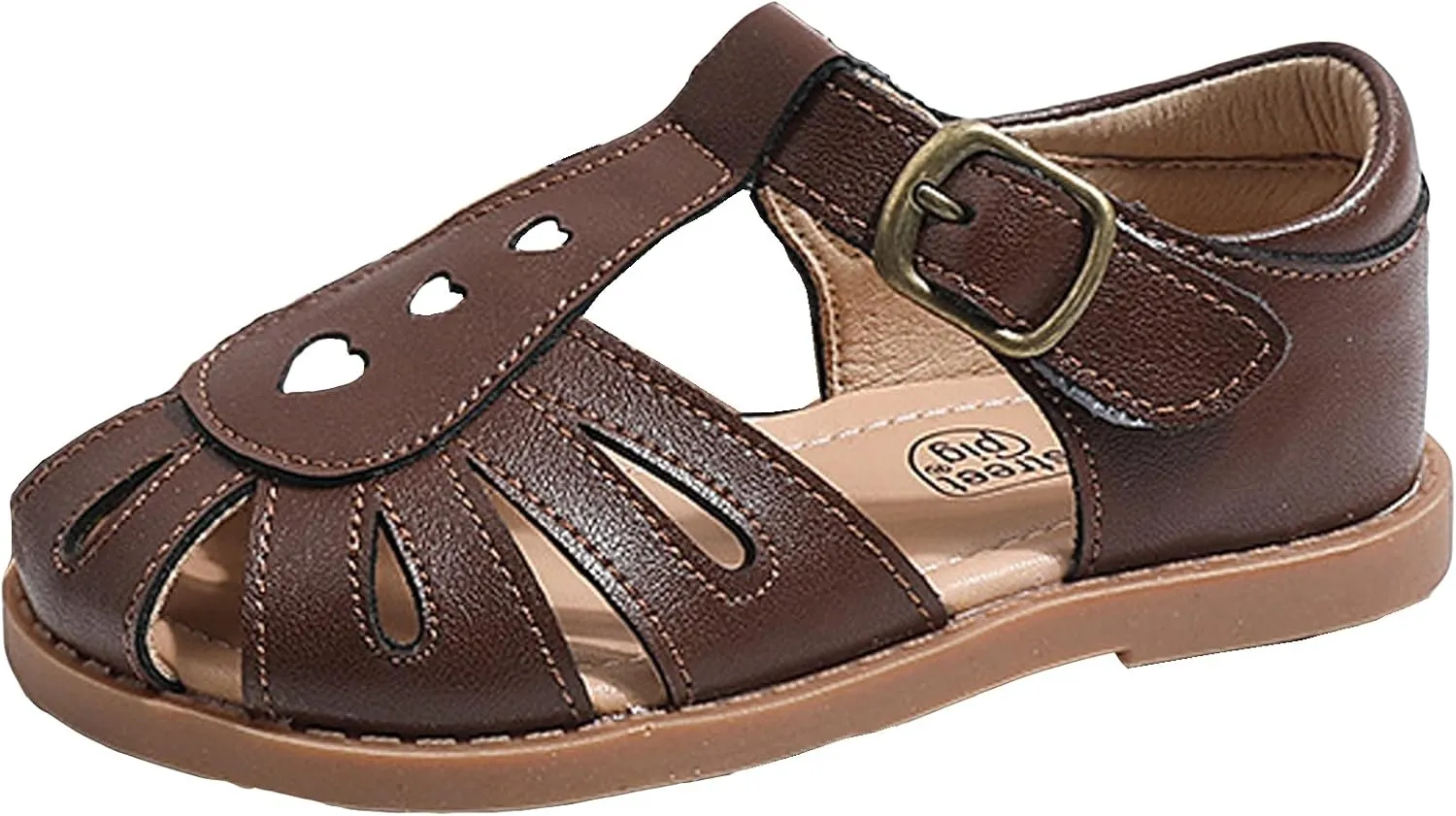 Little Girls T-Strap Hook&Loop Clsoed-Toe Dress Heart Summer School Sandals