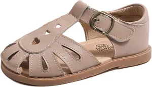 Little Girls T-Strap Hook&Loop Clsoed-Toe Dress Heart Summer School Sandals