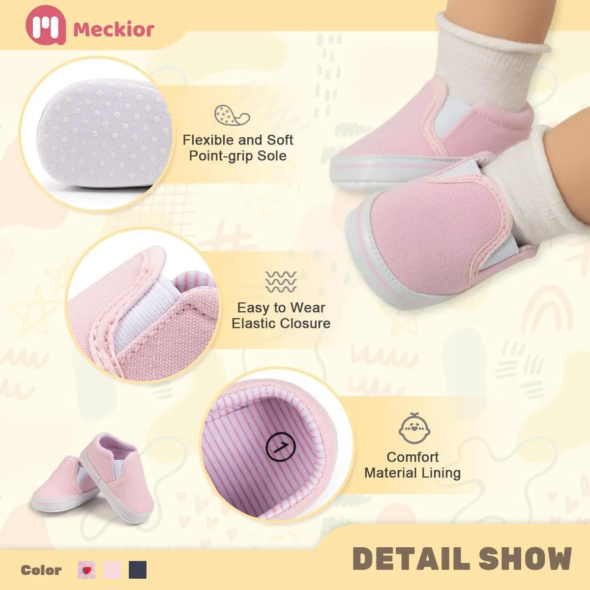 Meckior Infant Baby Girls Boys Canvas Shoes Soft Sole Toddler Slip On Newborn Crib Moccasins Casual Sneaker Austin Boy's Flat Lazy Loafers First Walkers Skate Shoe