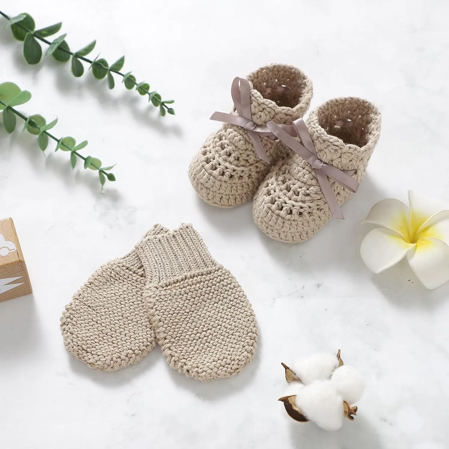 mimixiong Baby Booties Gloves Set Newborn Babe Sock Shoes Handmade Boots Cotton Shoes No Scratch Mittens for Infant Boy Girl
