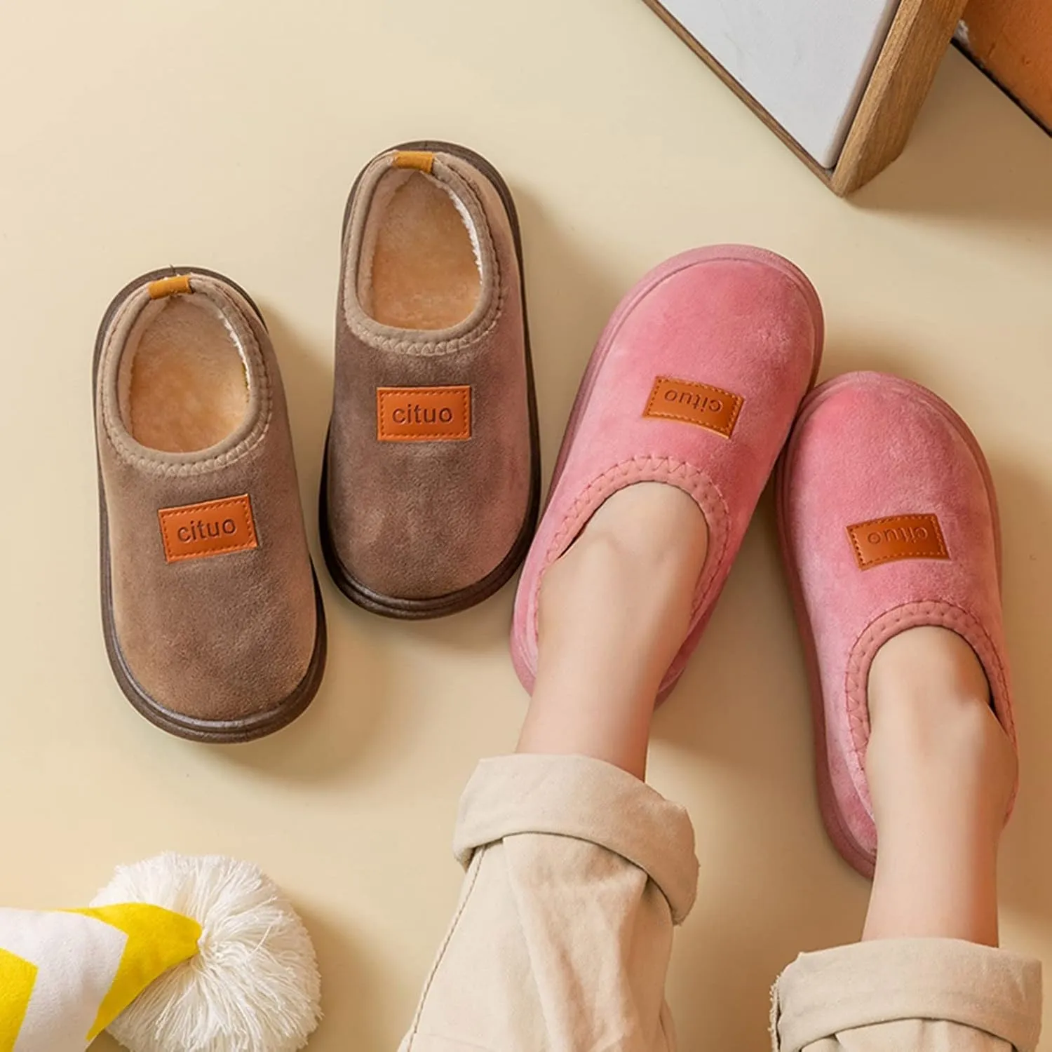 New Born Boy Shoes Childrens Girl Cotton Shoes Solid Color Fashion Soft Sole Winter Warm Indoor Non Slip Cotton Shoes Organic Fleece Baby
