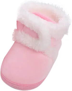 Newborn Baby Boots Ankle Snow Booties Cozy Fleece Socks Shoes with Grippers Stay On Slipper Infant Toddler Crib Shoes