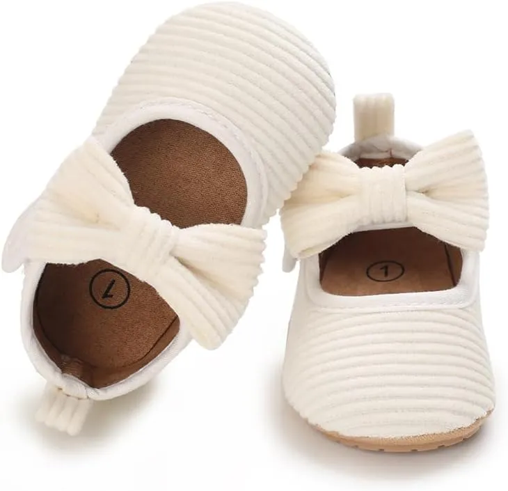 Newborn Baby Girls Dress Shoes Infant Bowknot Soft Sole Mary Jane Moccasins Baptism Christening Crib Shoes Wedding Princess Flats