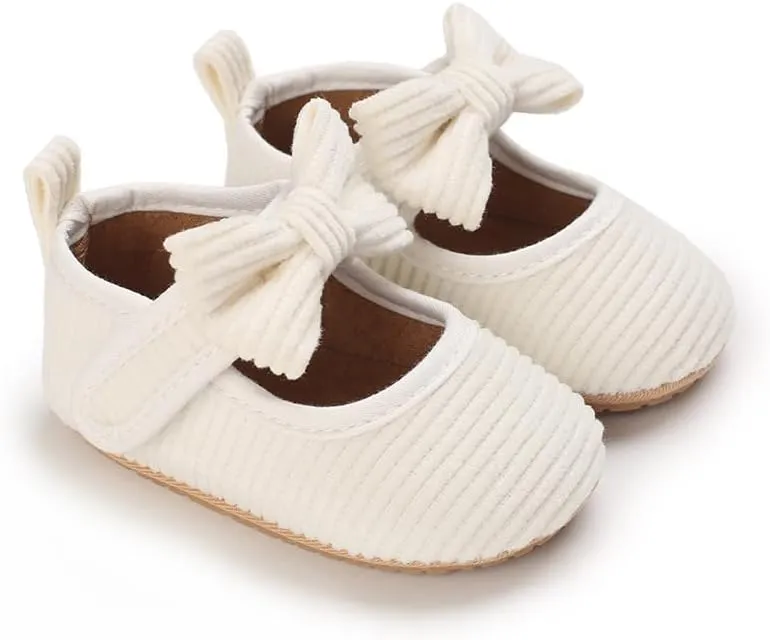 Newborn Baby Girls Dress Shoes Infant Bowknot Soft Sole Mary Jane Moccasins Baptism Christening Crib Shoes Wedding Princess Flats