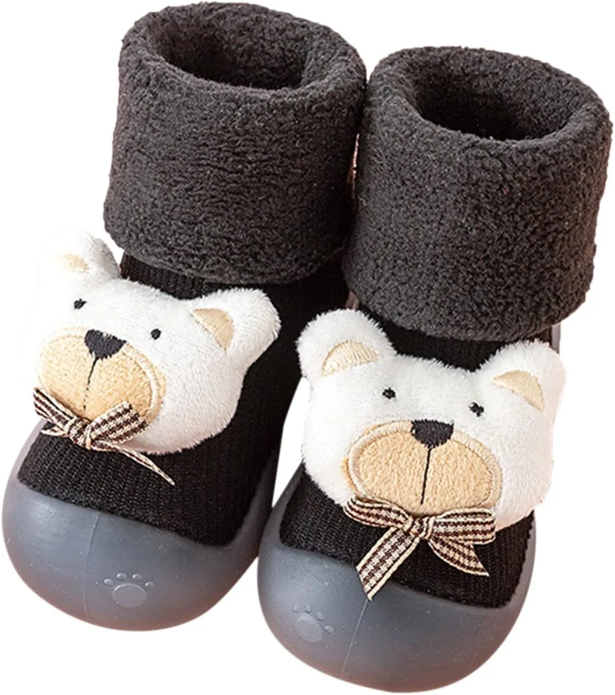 Newborn Girl Boy Sock Shoes Baby Fleece ining Soft Slippers Rubber Sole Non-Slip Cute Slip on Shoes