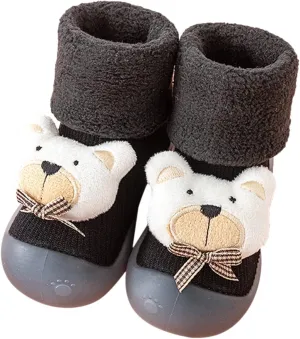 Newborn Girl Boy Sock Shoes Baby Fleece ining Soft Slippers Rubber Sole Non-Slip Cute Slip on Shoes
