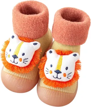 Newborn Girl Boy Sock Shoes Baby Fleece ining Soft Slippers Rubber Sole Non-Slip Cute Slip on Shoes