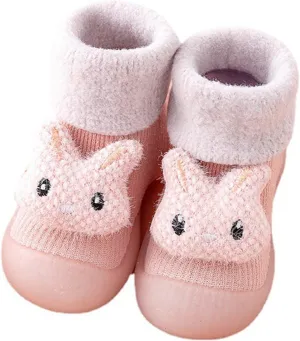 Newborn Girl Boy Sock Shoes Baby Fleece ining Soft Slippers Rubber Sole Non-Slip Cute Slip on Shoes