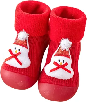 Newborn Girl Boy Sock Shoes Baby Fleece ining Soft Slippers Rubber Sole Non-Slip Cute Slip on Shoes