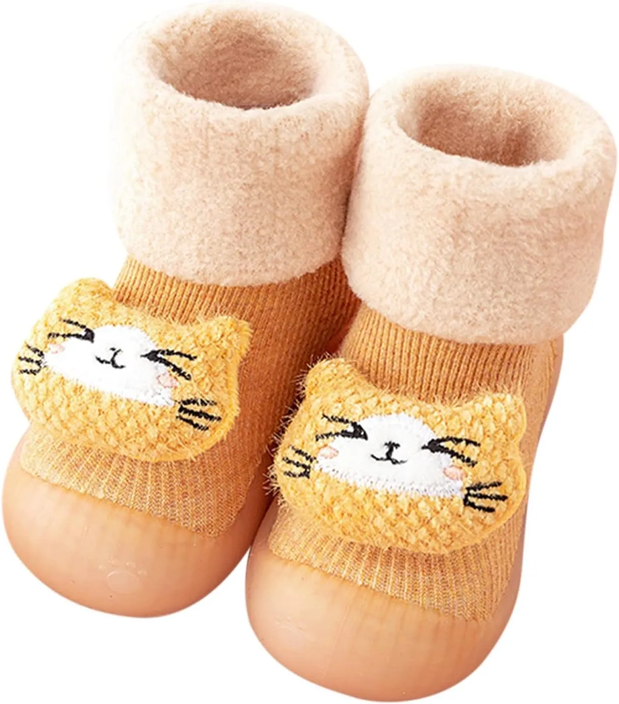 Newborn Girl Boy Sock Shoes Baby Fleece ining Soft Slippers Rubber Sole Non-Slip Cute Slip on Shoes
