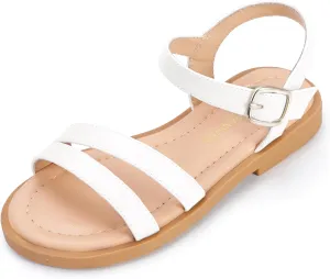 PANDANINJIA Girls Sandals Toddler Little Big Kids Kid Cute Open Toe Flats Dress Sandals Mona Summer Shoes