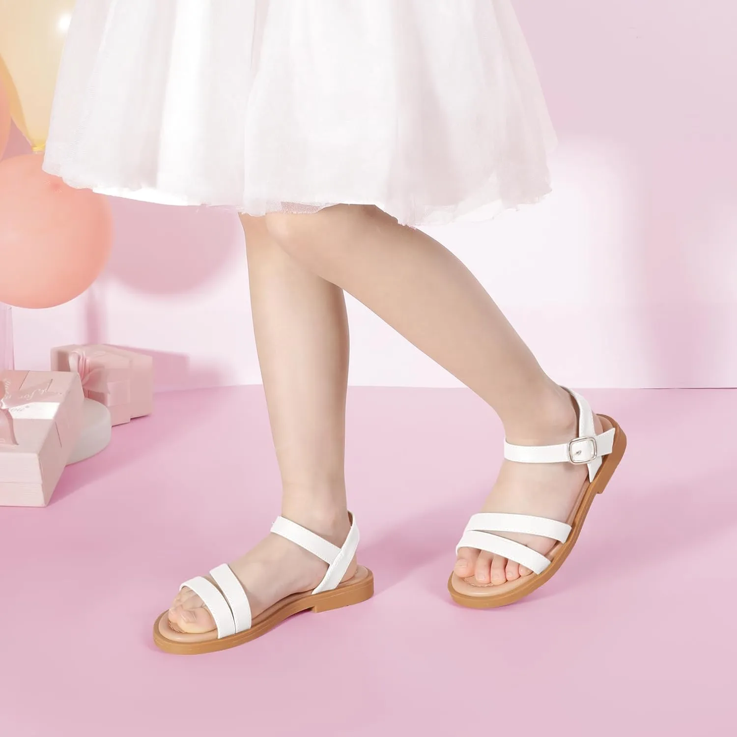 PANDANINJIA Girls Sandals Toddler Little Big Kids Kid Cute Open Toe Flats Dress Sandals Mona Summer Shoes