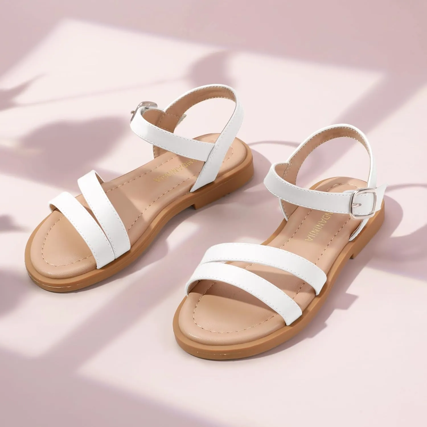 PANDANINJIA Girls Sandals Toddler Little Big Kids Kid Cute Open Toe Flats Dress Sandals Mona Summer Shoes