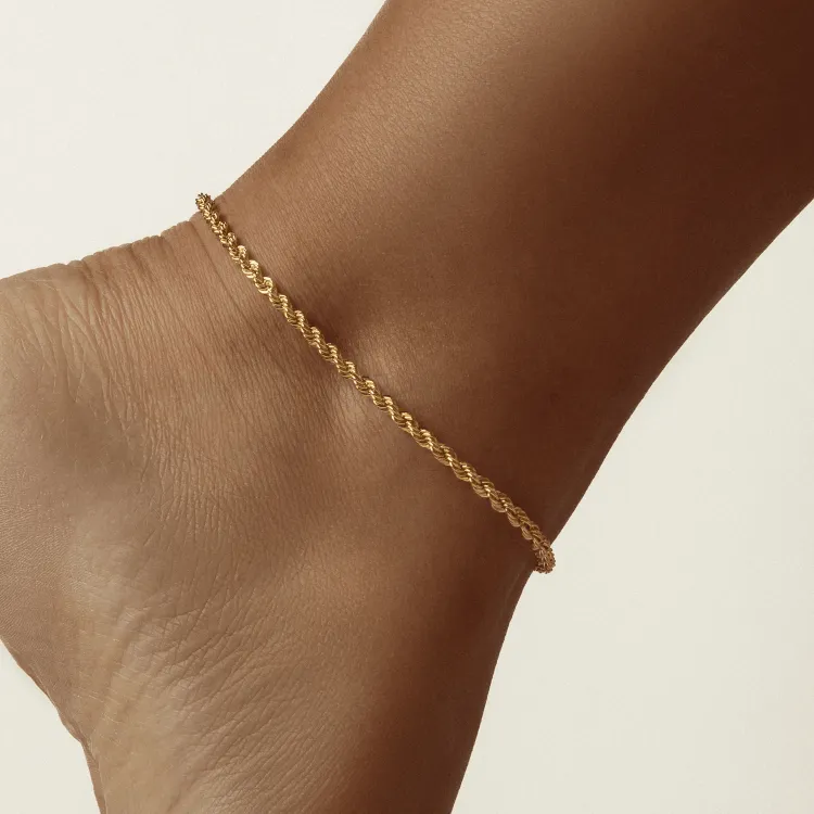 Real Gold Solid Thick Rope Chain Anklet 4 MM 2603 (28 C.M) A1325