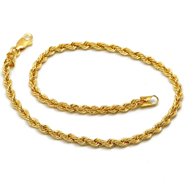 Real Gold Solid Thick Rope Chain Anklet 4 MM 2603 (28 C.M) A1325