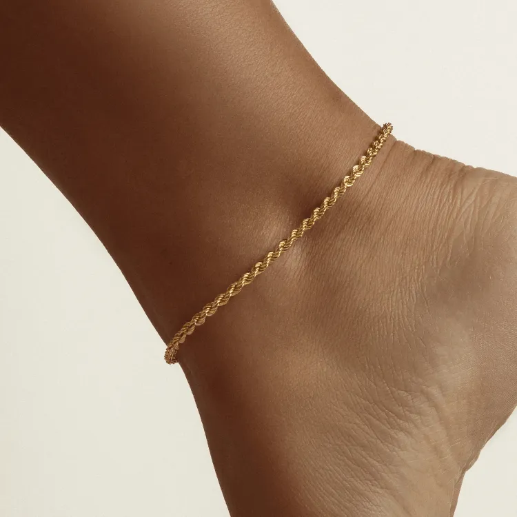 Real Gold Solid Thick Rope Chain Anklet 4 MM 2603 (28 C.M) A1325
