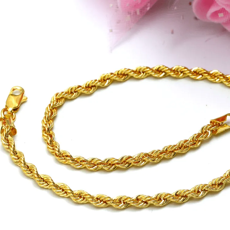 Real Gold Solid Thick Rope Chain Anklet 4 MM 2603 (28 C.M) A1325