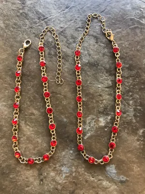 Red Stone Studded Gold Plated Anklet / Payal
