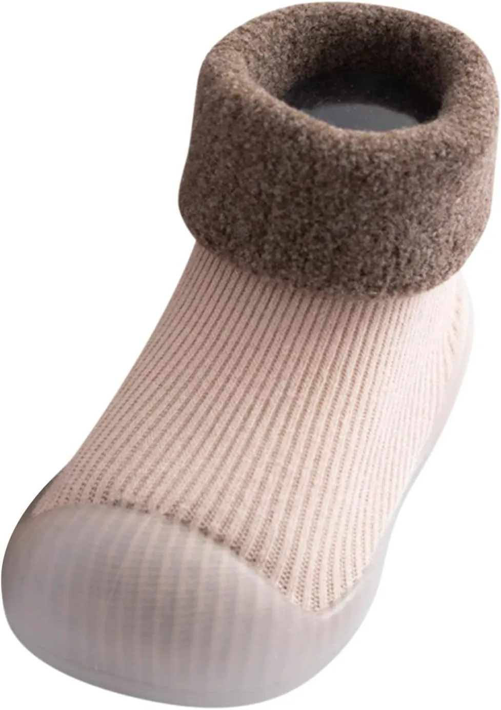 Shoes Sole Slipper Knit Girls Boys Warm Solid Toddler Socks Stocking Soft Rubber Baby Kids Indoor Slippers for Guests (Khaki, 2-2.5 Years)