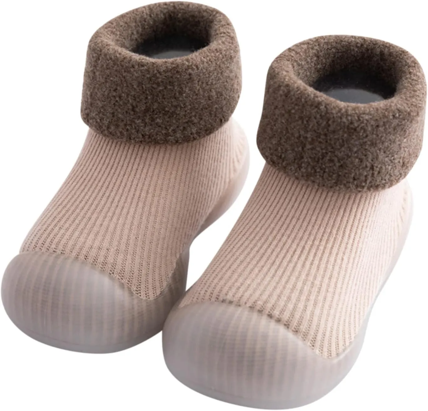 Shoes Sole Slipper Knit Girls Boys Warm Solid Toddler Socks Stocking Soft Rubber Baby Kids Indoor Slippers for Guests (Khaki, 2-2.5 Years)