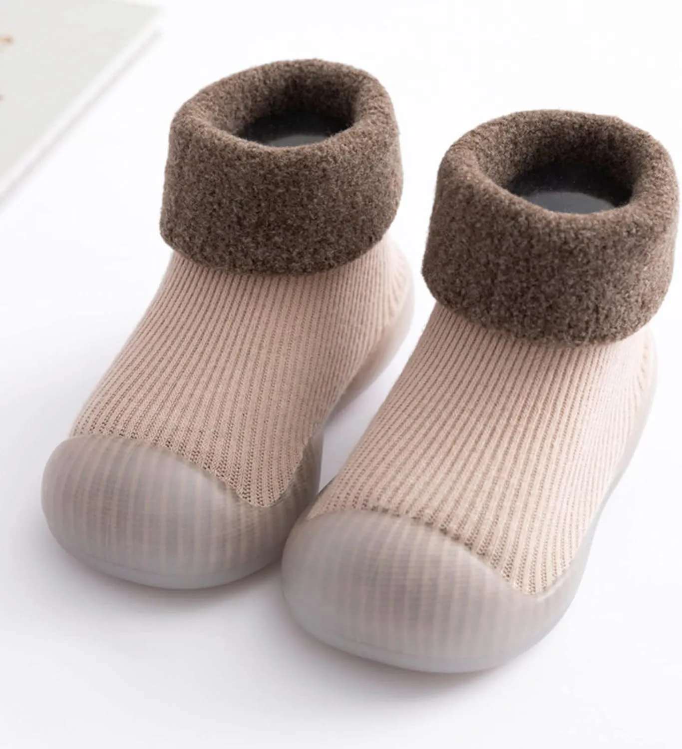 Shoes Sole Slipper Knit Girls Boys Warm Solid Toddler Socks Stocking Soft Rubber Baby Kids Indoor Slippers for Guests (Khaki, 2-2.5 Years)