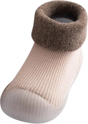Shoes Sole Slipper Knit Girls Boys Warm Solid Toddler Socks Stocking Soft Rubber Baby Kids Indoor Slippers for Guests (Khaki, 2-2.5 Years)