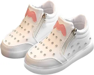 Side Zipper Soft Sole Sneakers for Toddler Little Kid Boys Girls Lightweight Glitter Sport Shoes Running Comfy Non Slip
