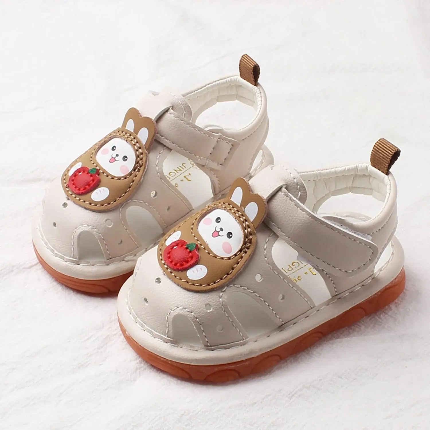 Squeaky Shoes for Infant Girls Boys Non Slip Sandals Toddler First Walkers Shoes Baby Soft Sole Closed-Toe Cute Bunny Sandals
