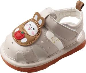 Squeaky Shoes for Infant Girls Boys Non Slip Sandals Toddler First Walkers Shoes Baby Soft Sole Closed-Toe Cute Bunny Sandals
