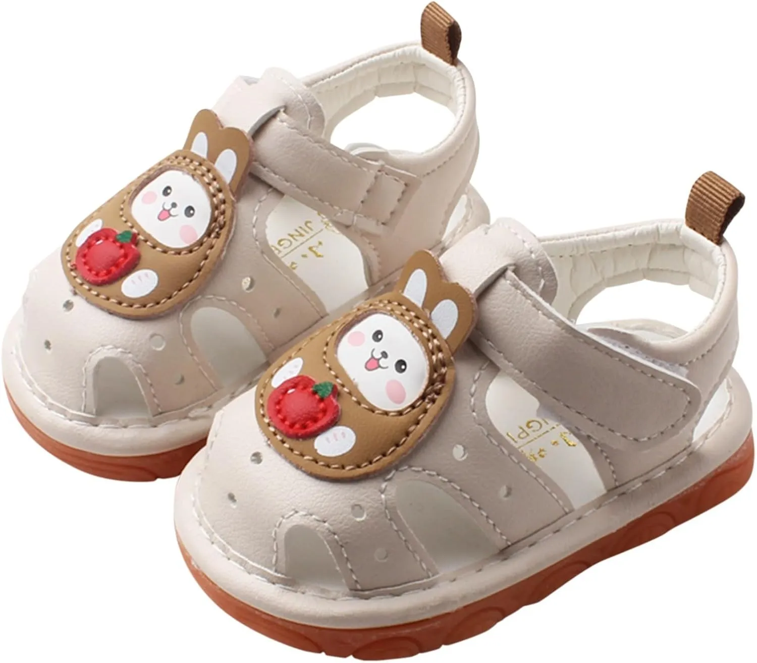Squeaky Shoes for Infant Girls Boys Non Slip Sandals Toddler First Walkers Shoes Baby Soft Sole Closed-Toe Cute Bunny Sandals