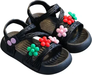 Summer Baby Kids Girls' Sandals Shoes Anti-skid Soft Soles Small Children's Flower Decorative Princess Shoes Classic B-716 Black 13
