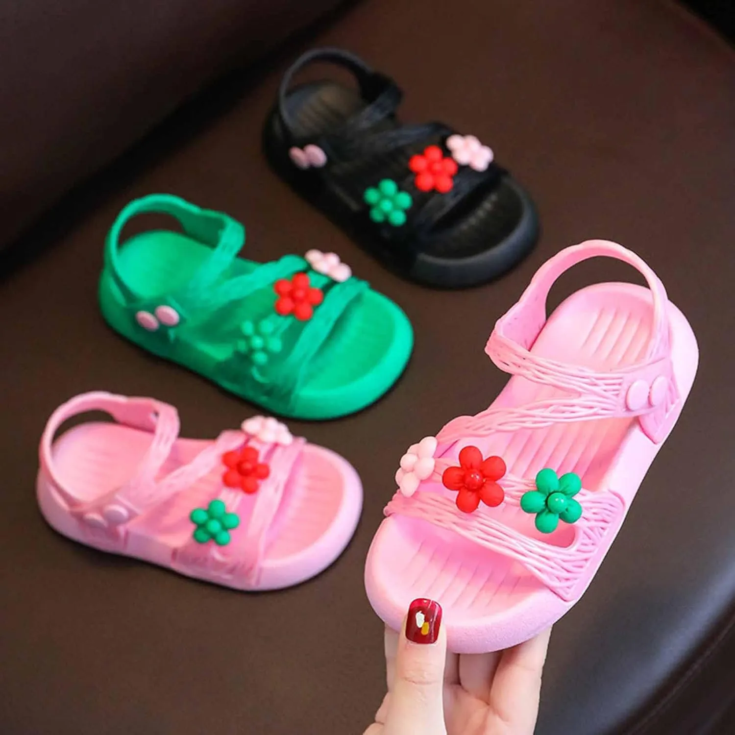 Summer Baby Kids Girls' Sandals Shoes Anti-skid Soft Soles Small Children's Flower Decorative Princess Shoes Classic