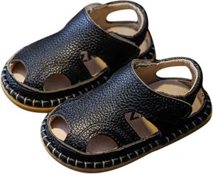 Summer Baby Sandals 0 3 Years Old Boy Toddler Shoes Soft Sole Baby Girl Leather Breathable Beach Shoes (Black, 4 Ifant)